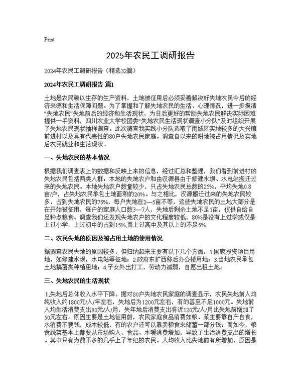 2024年农民工调研报告32篇