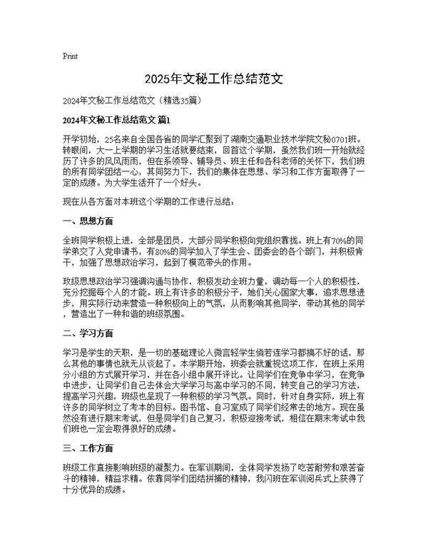 2024年文秘工作总结范文35篇