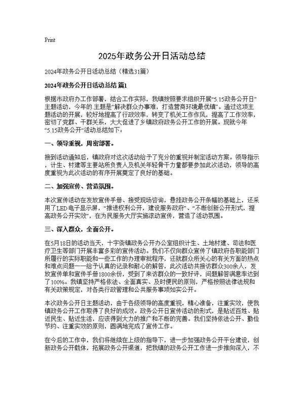 2024年政务公开日活动总结31篇