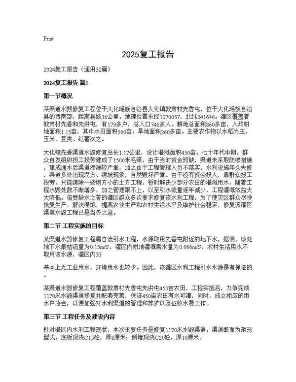 2025复工报告32篇