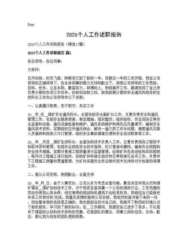 2025个人工作述职报告17篇