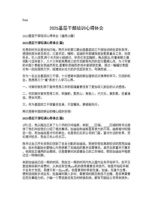 2025基层干部培训心得体会29篇