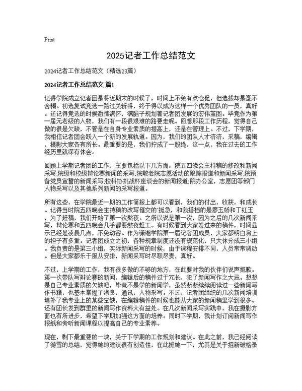 2025记者工作总结范文23篇