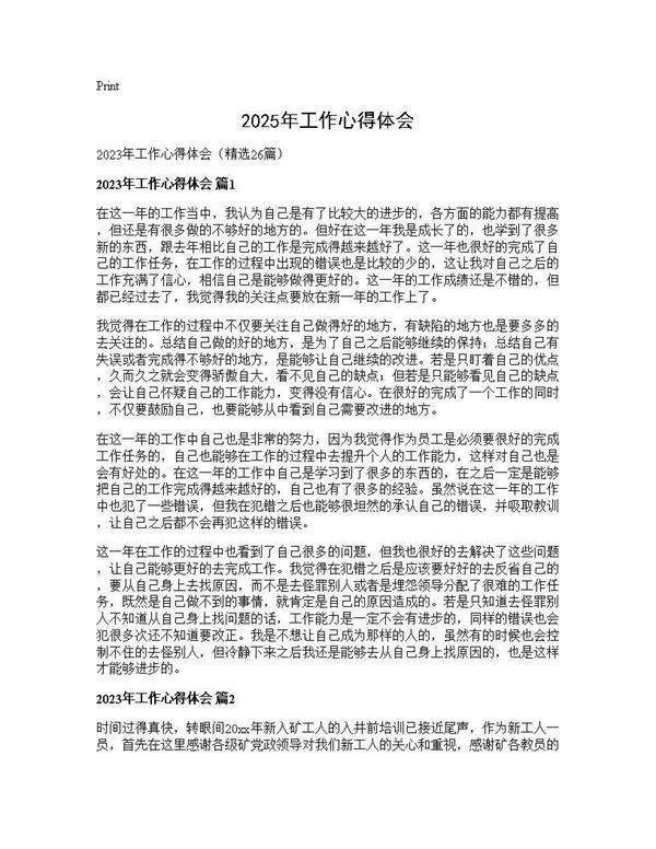 2025年工作心得体会26篇