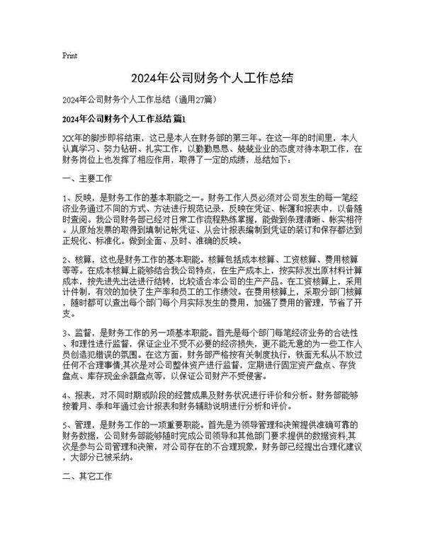 2025年公司财务个人工作总结27篇