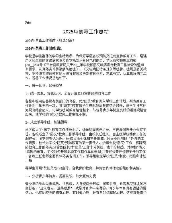 2025年禁毒工作总结26篇