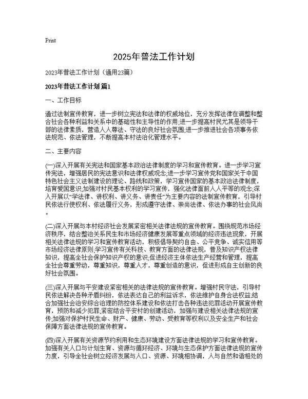 2025年普法工作计划23篇