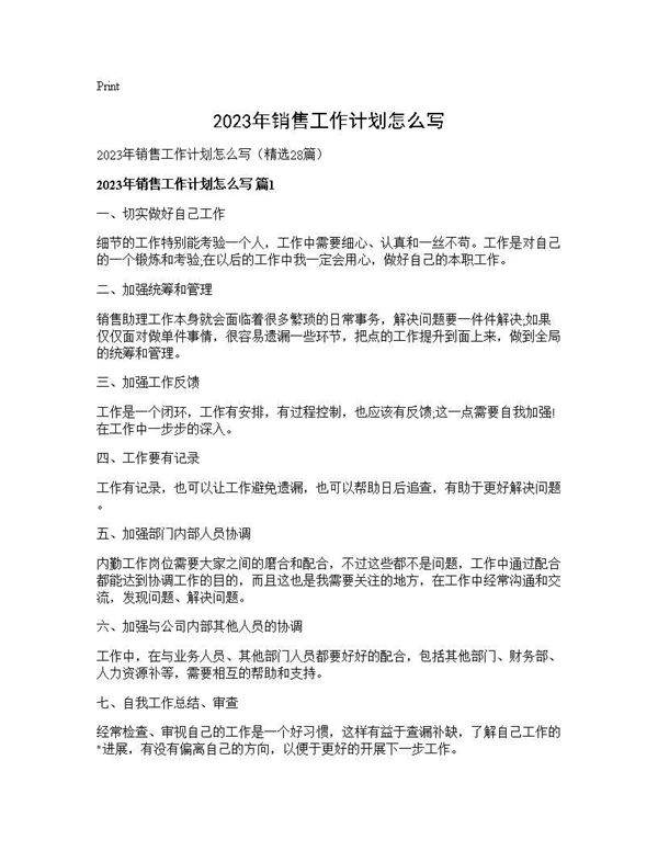 2025年销售工作计划怎么写28篇