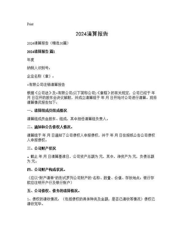 2025清算报告30篇