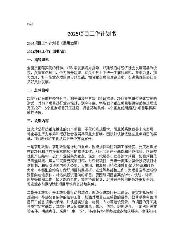 2025项目工作计划书22篇