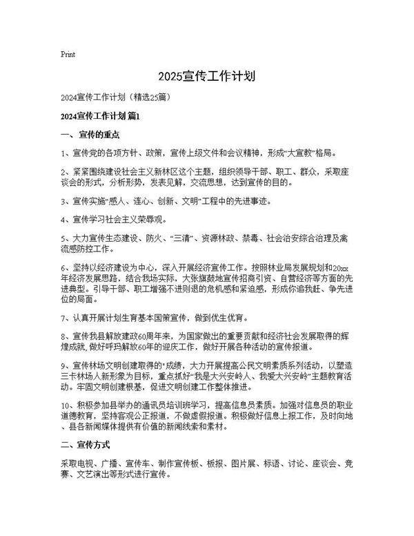 2025宣传工作计划25篇