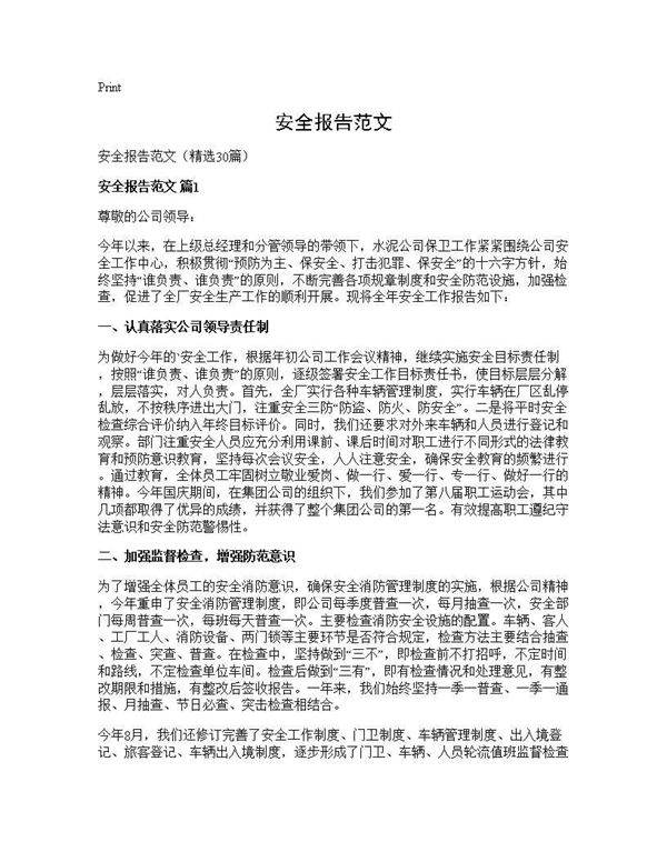 安全报告范文30篇