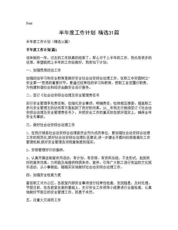 半年度工作计划(精选31篇)