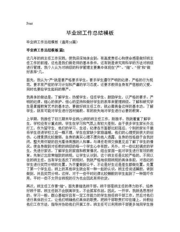 毕业班工作总结模板16篇
