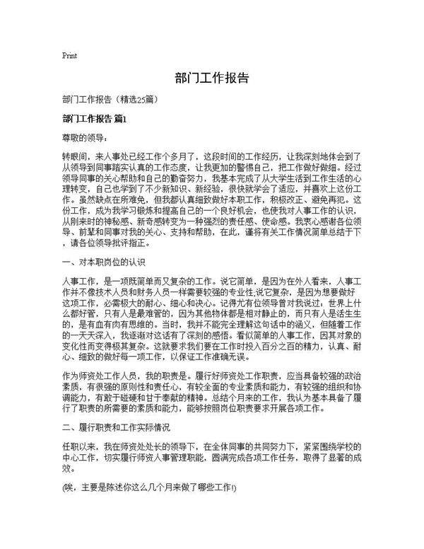 部门工作报告25篇