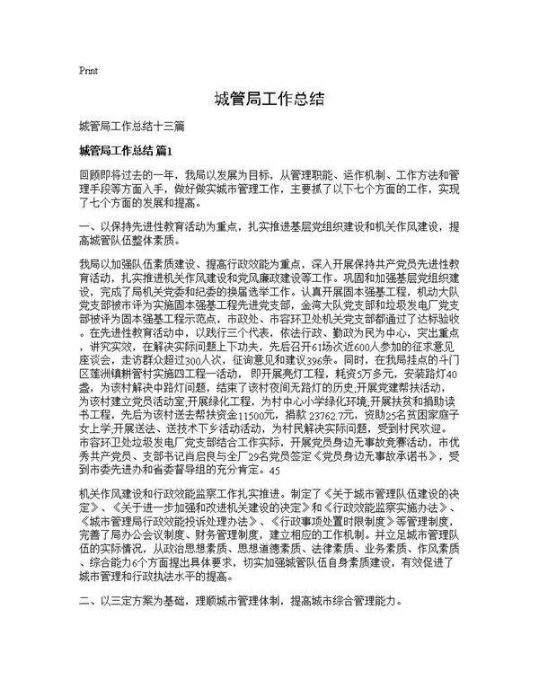 城管局工作总结