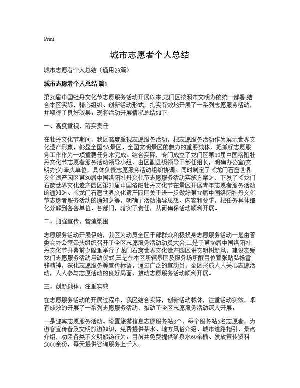 城市志愿者个人总结29篇