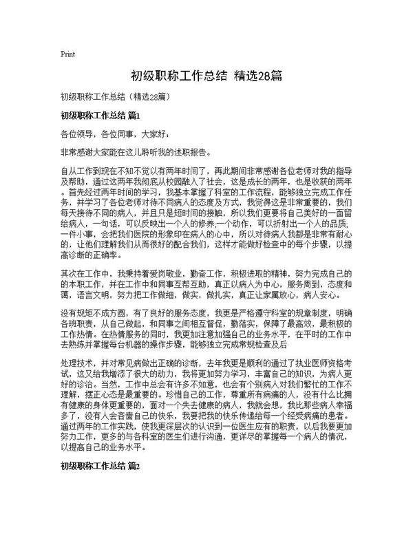 初级职称工作总结(精选28篇)
