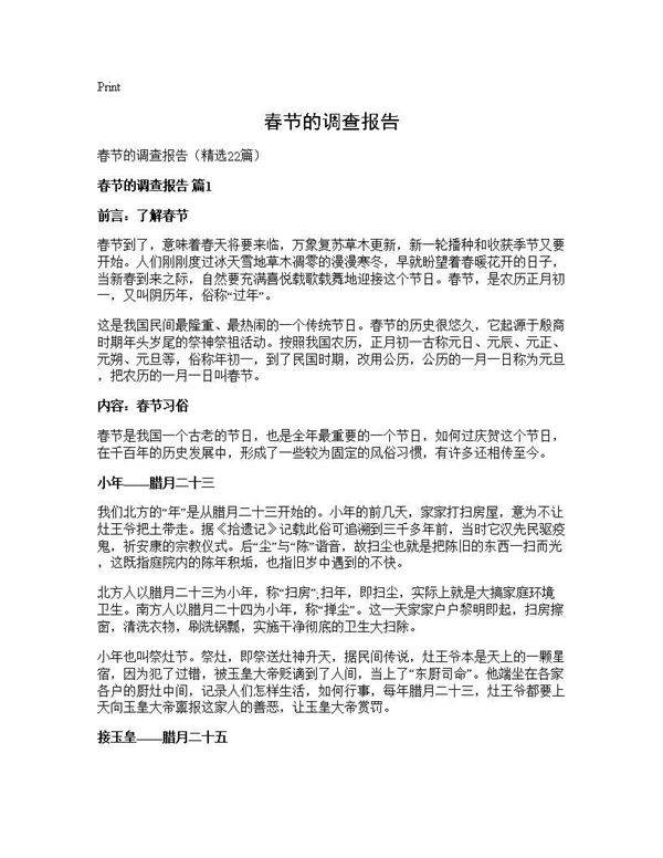 春节的调查报告22篇