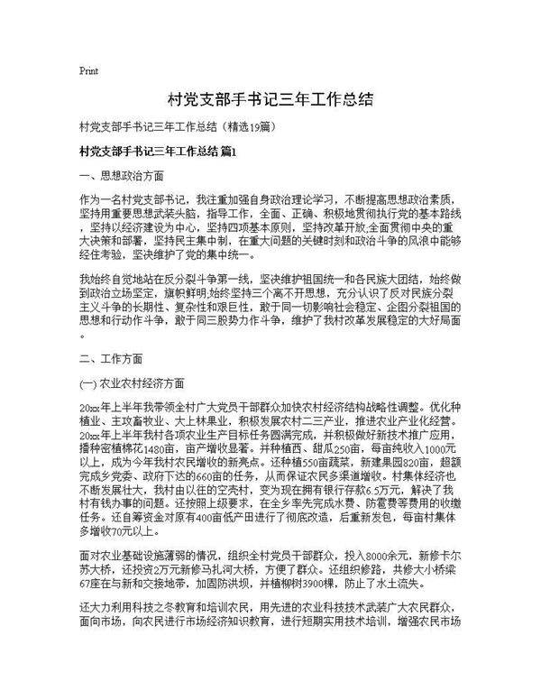 村党支部手书记三年工作总结19篇