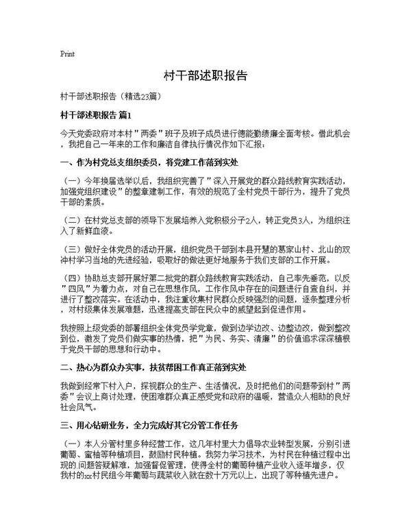 村干部述职报告23篇