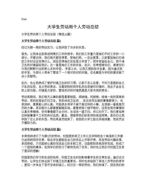 大学生劳动周个人劳动总结28篇