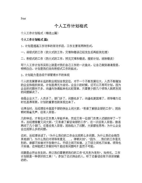 个人工作计划格式22篇