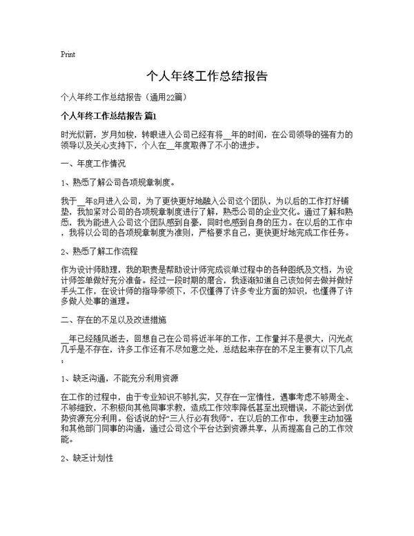 个人年终工作总结报告22篇