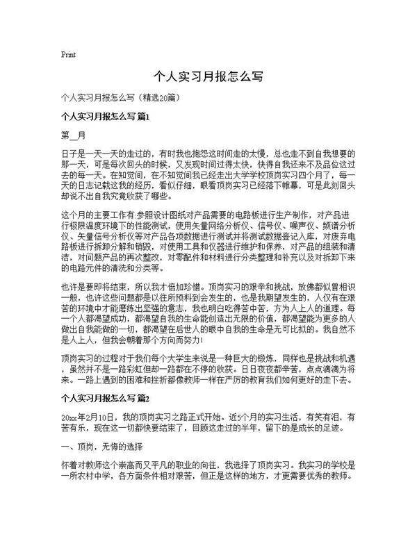 个人实习月报怎么写20篇