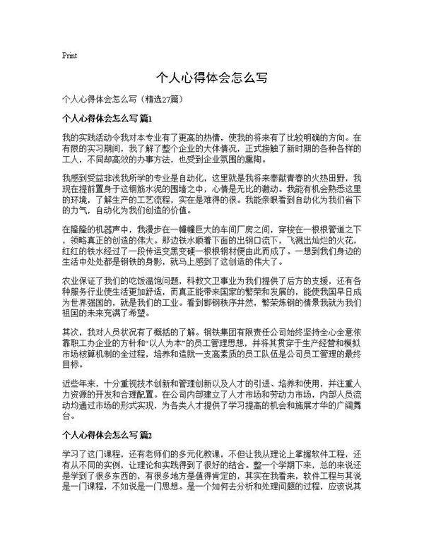 个人心得体会怎么写27篇