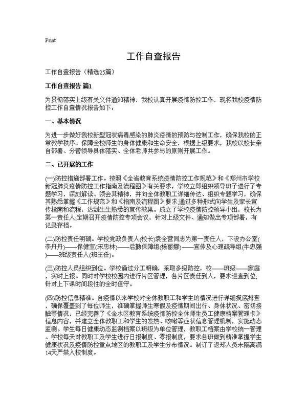 工作自查报告25篇