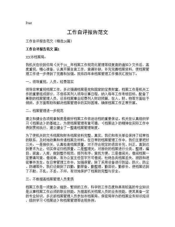 工作自评报告范文26篇