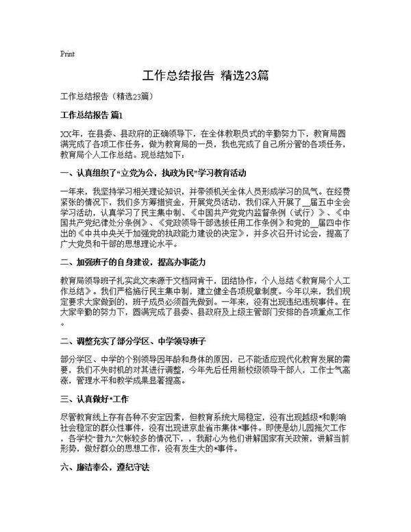 工作总结报告(精选23篇)