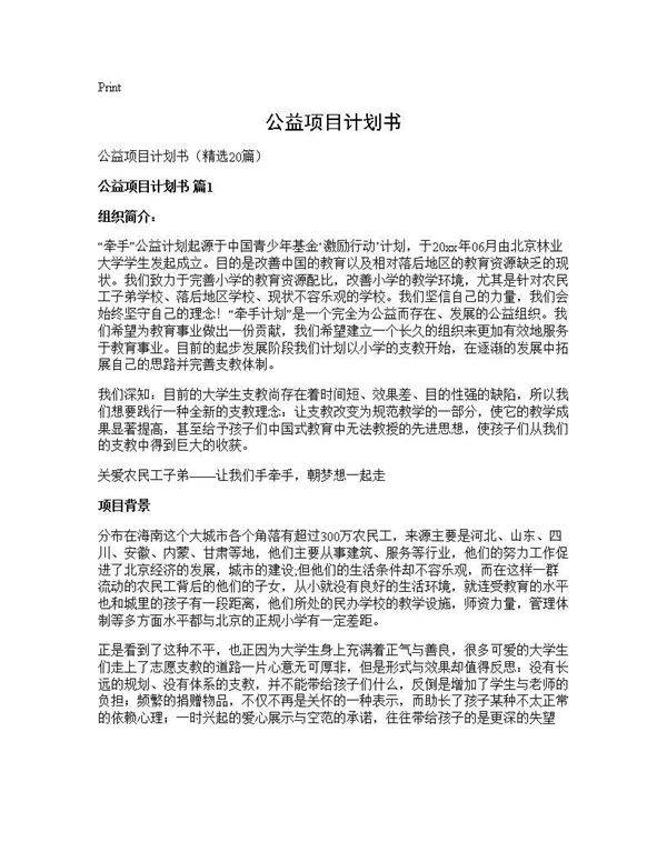 公益项目计划书20篇