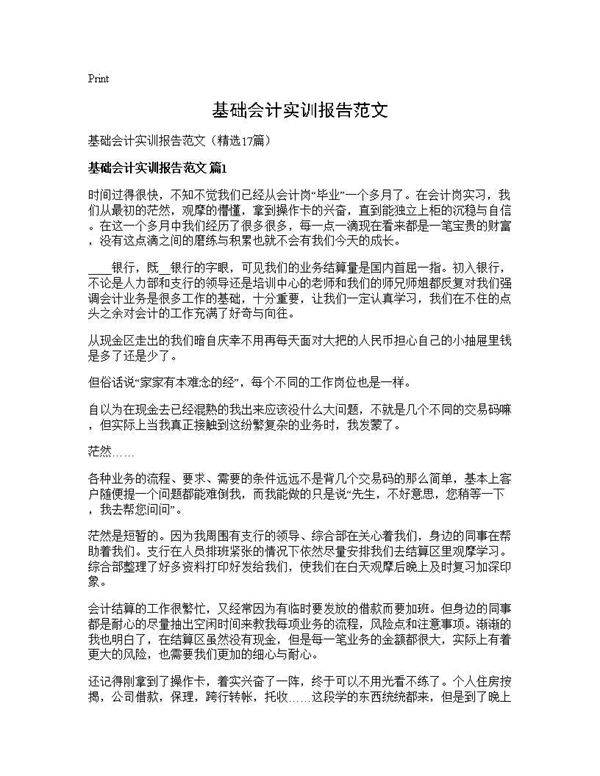基础会计实训报告范文17篇