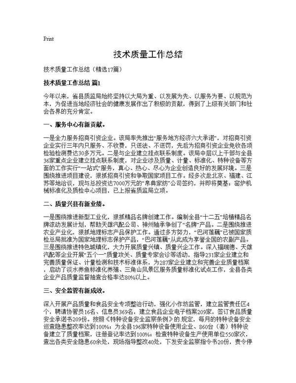技术质量工作总结17篇