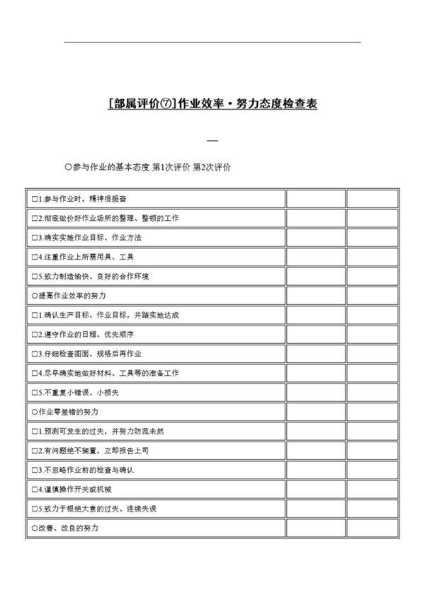 作业效率·努力态度检查表