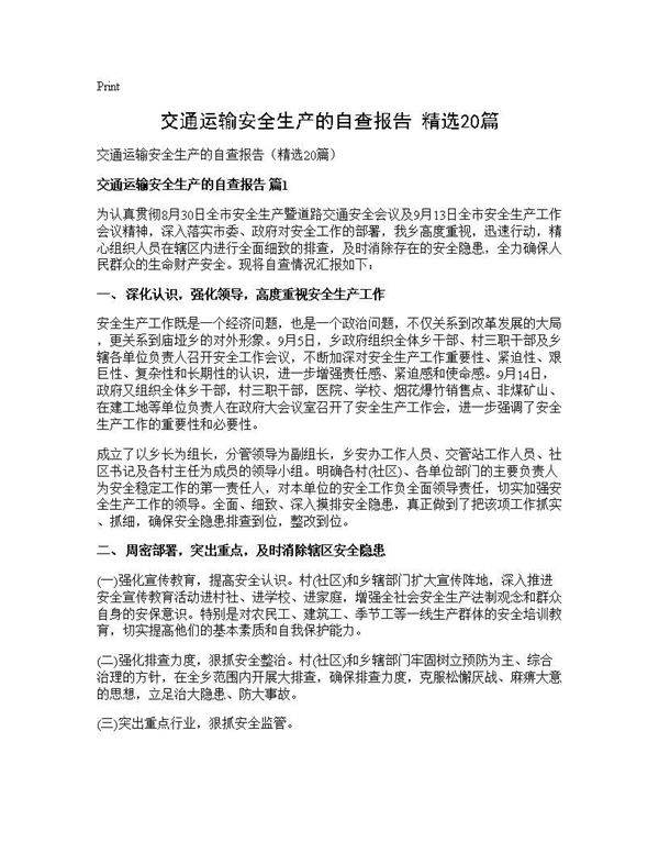交通运输安全生产的自查报告(精选20篇)