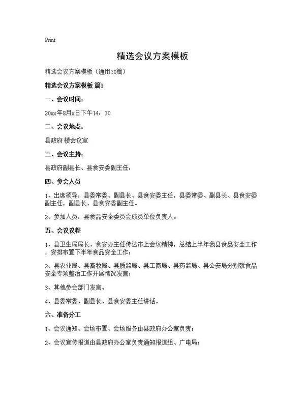 精选会议方案模板30篇