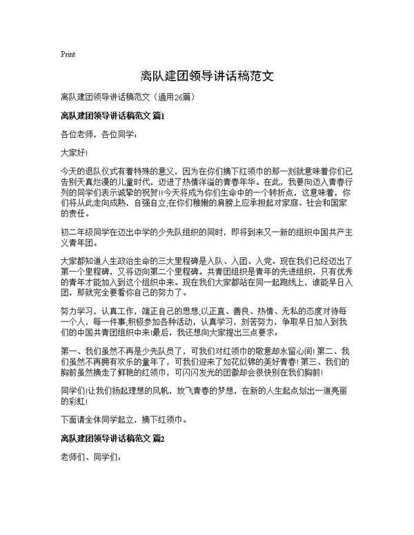 离队建团领导讲话稿范文26篇