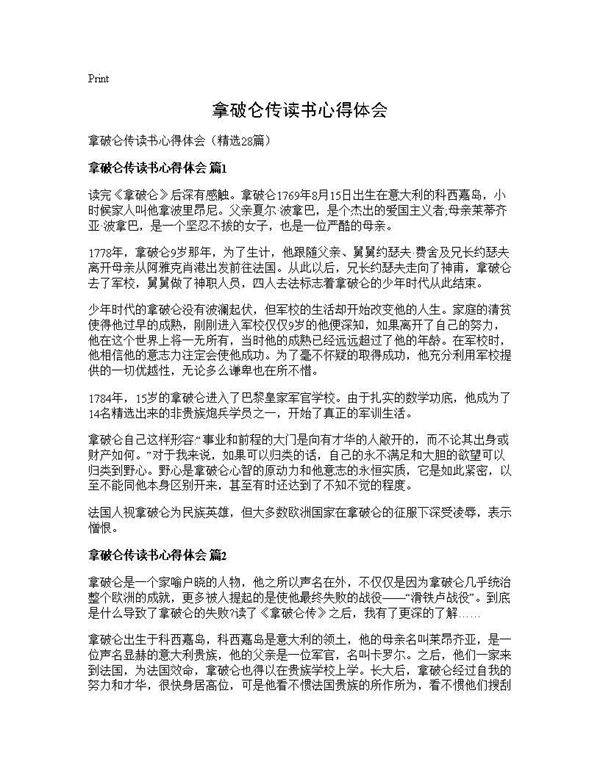 拿破仑传读书心得体会28篇