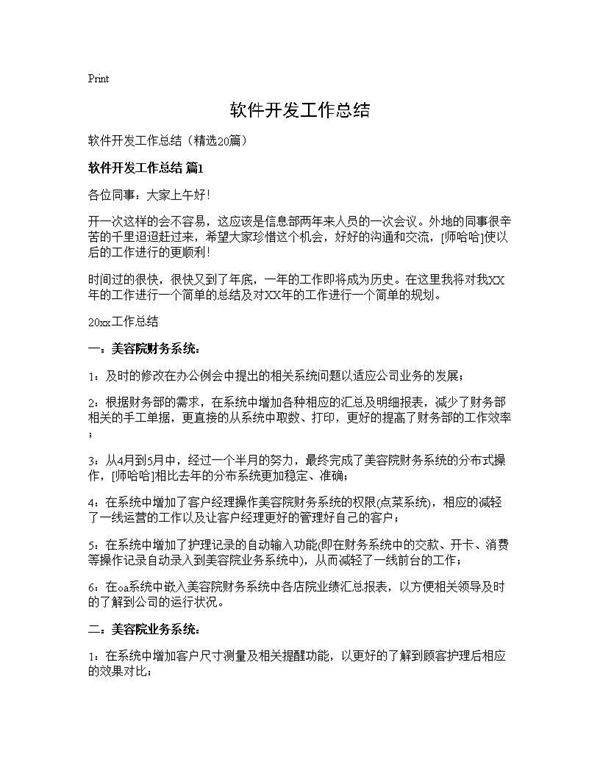 软件开发工作总结20篇