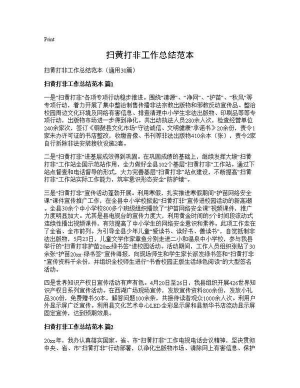 扫黄打非工作总结范本30篇