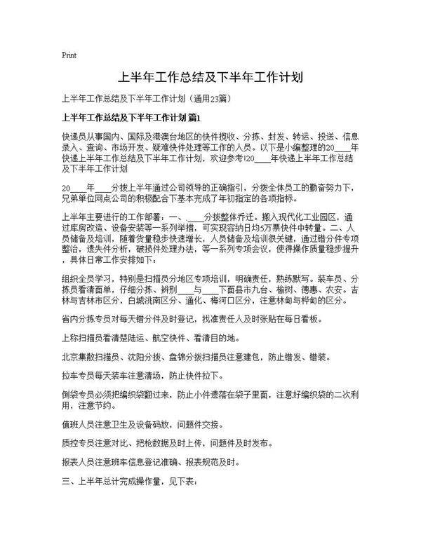 上半年工作总结及下半年工作计划23篇