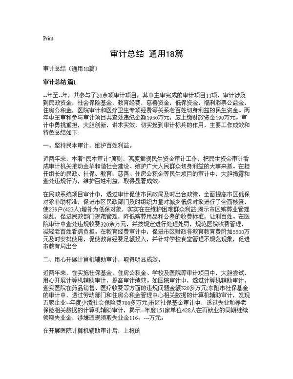 审计总结(通用18篇)