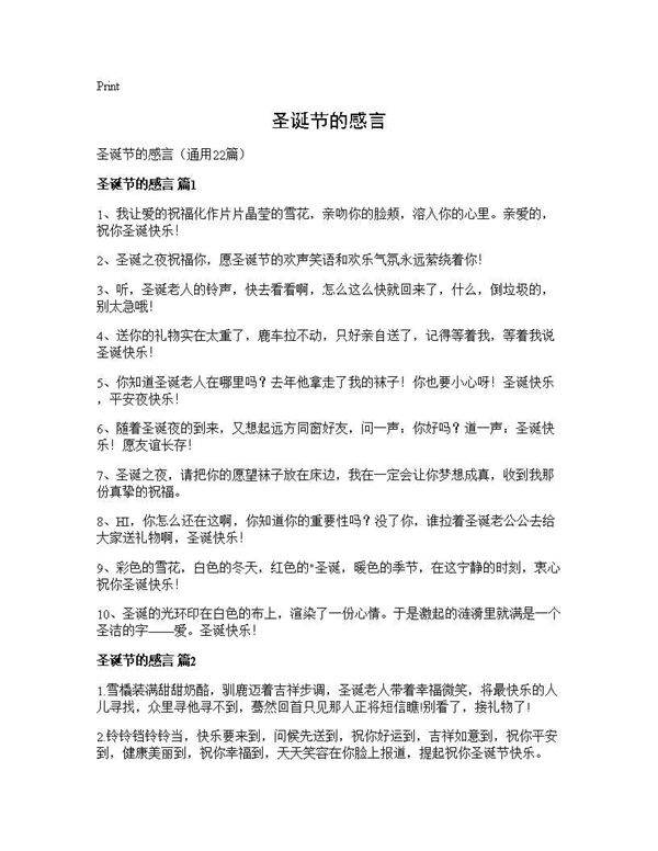 圣诞节的感言22篇