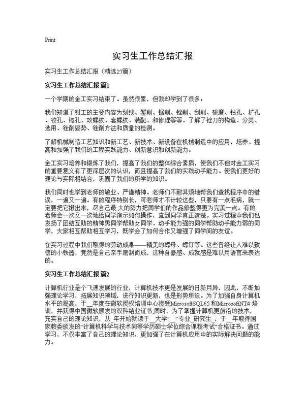 实习生工作总结汇报27篇