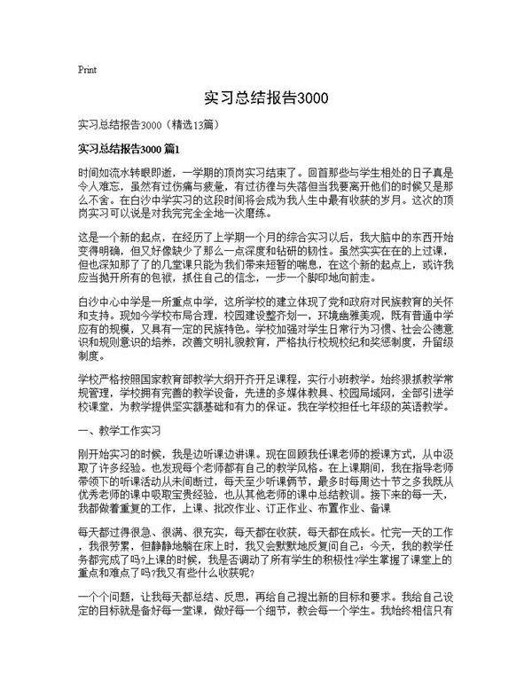 实习总结报告300013篇