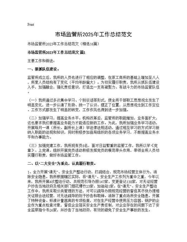 市场监管所2025年工作总结范文16篇