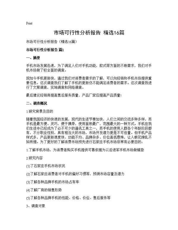 市场可行性分析报告(精选16篇)